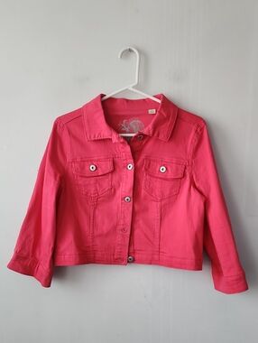 ONE WORLD Bright Pink Girls' Button-Front Jean Jacket. New Without Tag